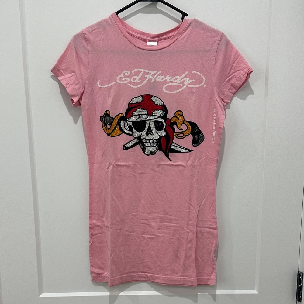 Ed Hardy Pink Pirate Skull Tee